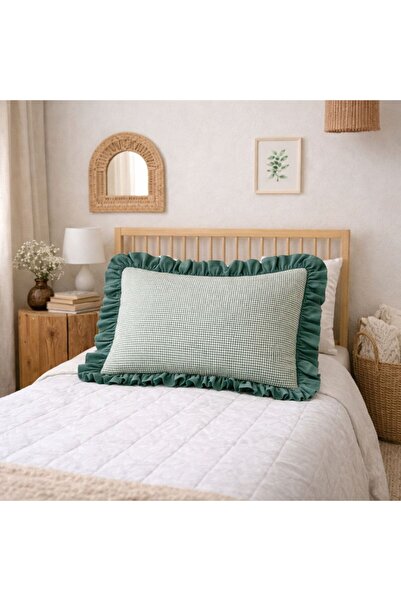 MundoLindo Ruffle Pillowcase Gingham Pattern Solid Color Edge Detailed Single...