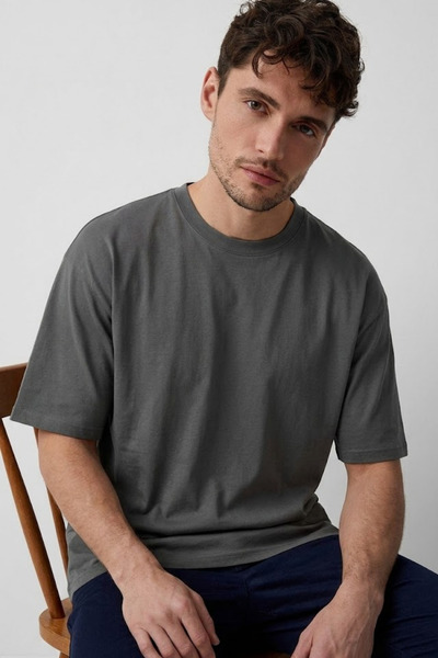 COMBİNE MİCHAİL Мъжка тениска с голям размер и яка в цвят димен сив