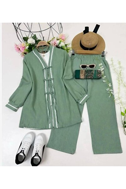 modasindoma Set de damă cu detalii zigzag, verde