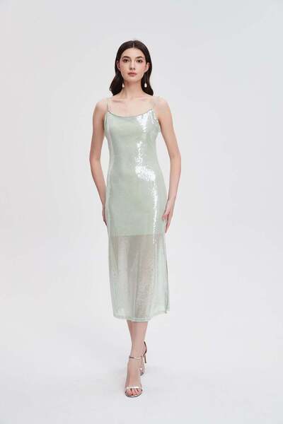 menta Shiny cami evening midi dress