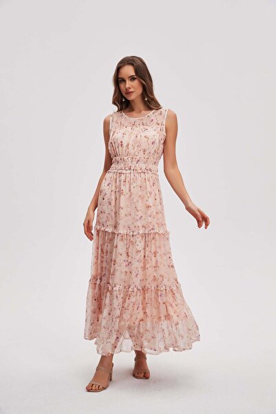menta Sleeveless floral ruffled dress