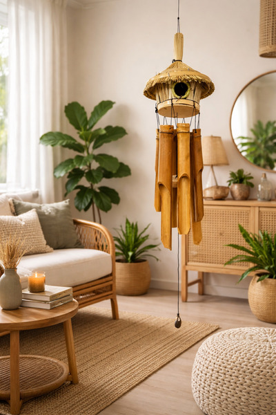 AZRA HEDİYELİK Dekoratif Bambu Rüzgar Çanı – Doğal Zen Bahçe Balkon Teras Rüz...