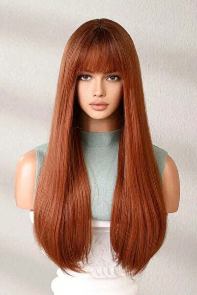 WildFashion Modern women's long straight copper wig with bangs, PER156-3838