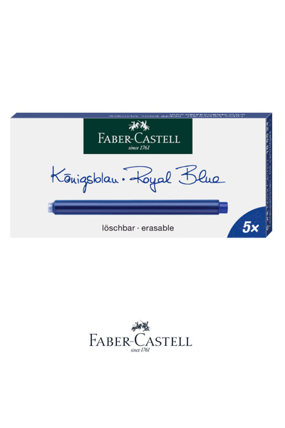 Faber Castell Set of 5 Royal Blue Ink Cartridges for Fountain Pen, Large Capa...