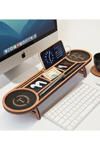 TAN ATÖLYE Kişiye Özel İsimli Ahşap Masa Üstü Düzenleyici Organizer - Ofis He...