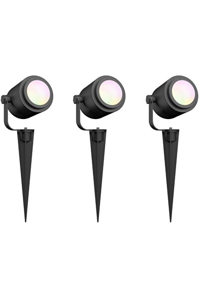 Calex Set of 3 Smart Ground LED Garden Spotlights, 12W, 400lm, RGBW, IP44, Black