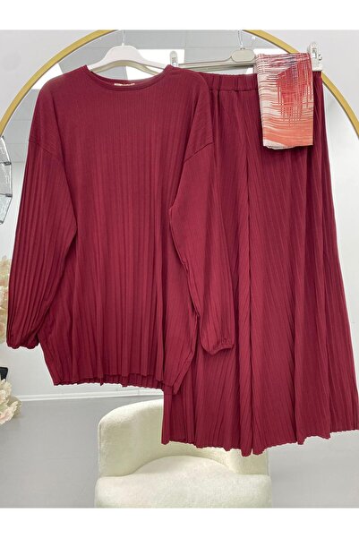 modasindoma Set dublu din țesătură Sandy pentru femei, roșu claret