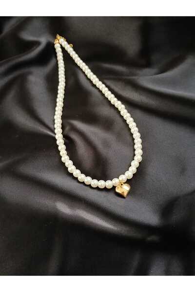 fabjewelleryy Zarif Tasarım Kalp Uçlu İnci Kolye
