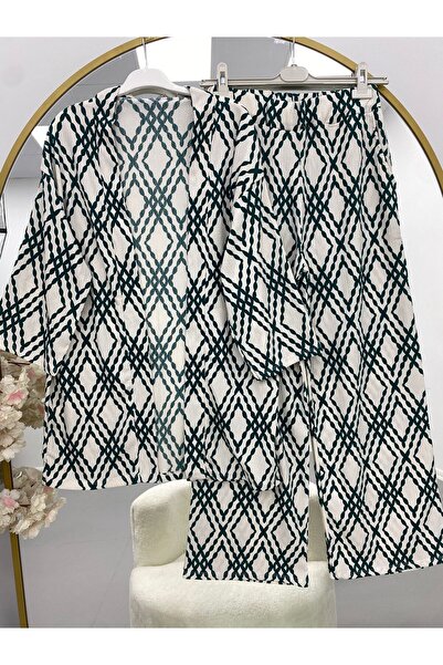 modasindoma Set kimono cu model pentru femei, bej