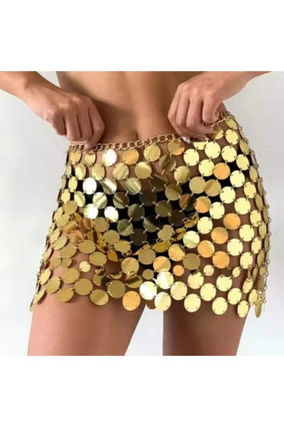 Veille Şakira Parlak Gold Pul Mini Etek
