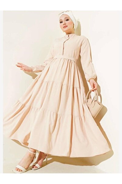 modasindoma Γυναικείο φόρεμα ψηλός λαιμός σε μπεζ απόχρωση