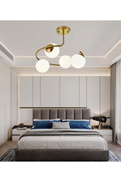 RFAN Chandelier, Model F78/4, With Shades, 4 X E27, Gold