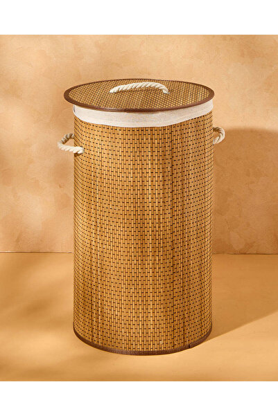 REDTAG سلة بامبو دائرية قابلة للطي بلون بيج مع بطانة