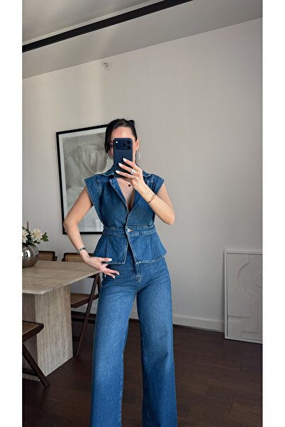 sinemkivanc co GENİŞ OMUZ BELDEN OTURTMALI DENİM YELEK