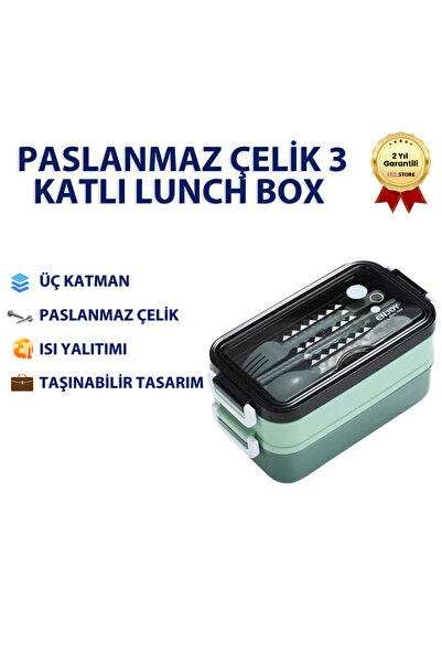 hızlı store Green Stainless Steel 3-Tier Food Carrying Container Thermally In...