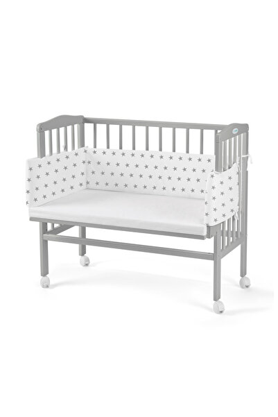 Waldin Crib Set, Waldin, Bedside 2in1 Grey, 90 cm x 55 cm, with Mattress + Wh...