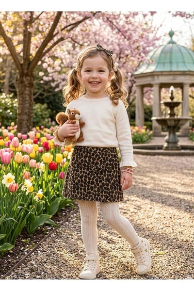 SUKA KİDS Kız Çocuk Leopar Desenli Fiyonk Detaylı Şort Etek