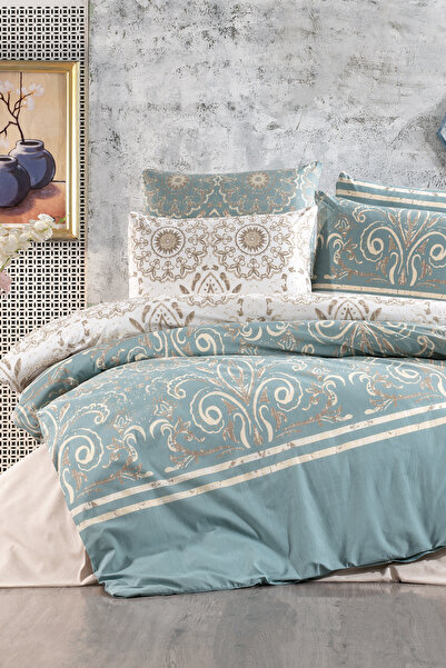 ShoeTek Ottoman Double Duvet Cover Set Tuğra Patterned Green