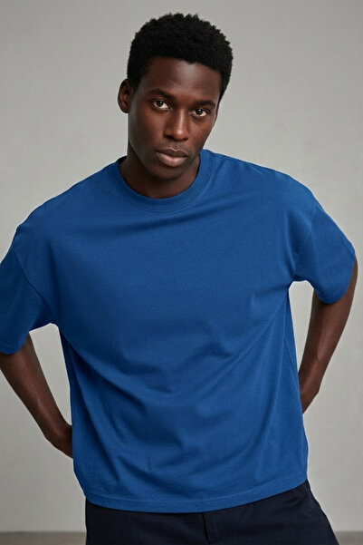 COMBİNE MİCHAİL Erkek Kısa Kol Yazlık Mavi Oversize Tişört