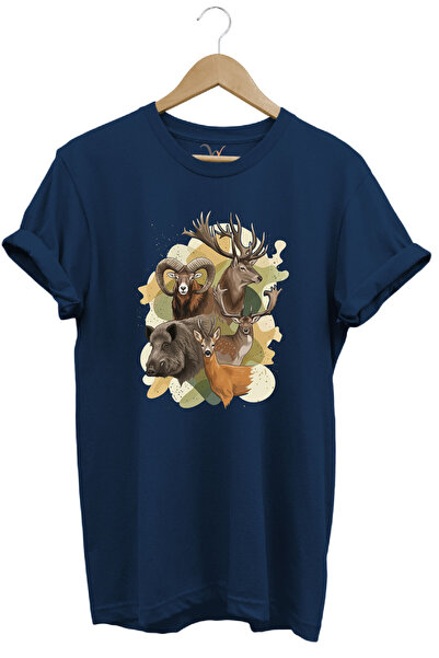 WİDİ Hunting Outdoor Animals Hog Deer Printed Basic Regular Fit T-Shirt