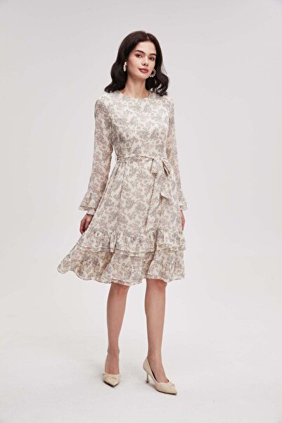 menta Long-sleeve patterned short dress