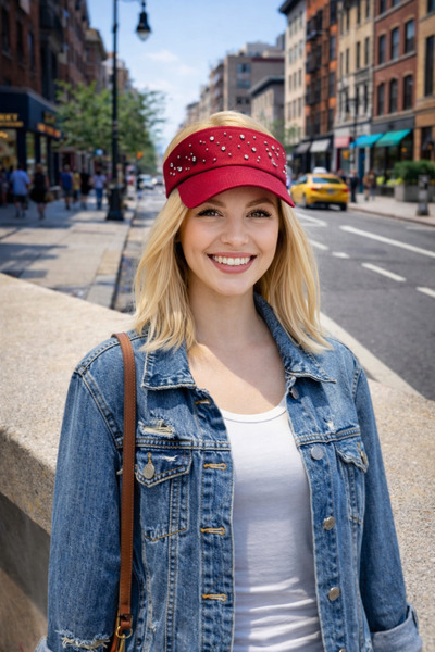 Saria Moda cu pietre aplicate Șapcă de tenis cu vizor deschis și protecție UV