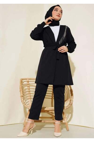 modasindoma Γυναικείο Σετ Με λεπτομέρεια αλυσίδας τεμαχίων Μαύρο