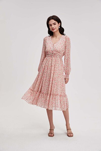 menta Long-sleeve patterned midi dress