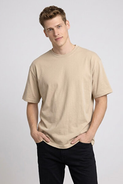 COMBİNE MİCHAİL Men's Cotton Pack Beige Oversized T-Shirts