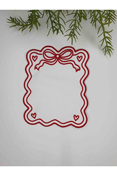 decofav Red Embroidered Fabric Cocktail Napkin with Bow and Heart Design 1 Pi...