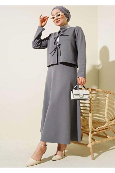 modasindoma Set fustă cu șireturi în față pentru femei, gri