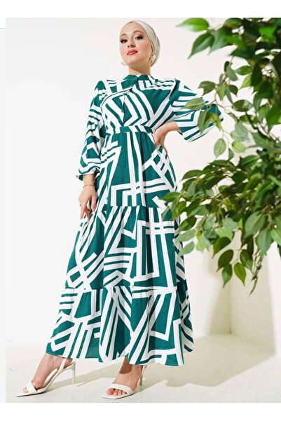 modasindoma Women's Judge Collar Dress Green