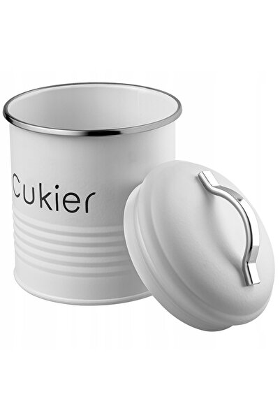 KADAX Sugar Container Metal Can White With Lid Food Kitchen