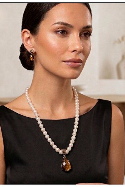 Ceso Accesories İNCİLERLE DİZİLMİŞ OTANTİK KOLYE RENK DEĞİŞTİREN HİS TAŞI