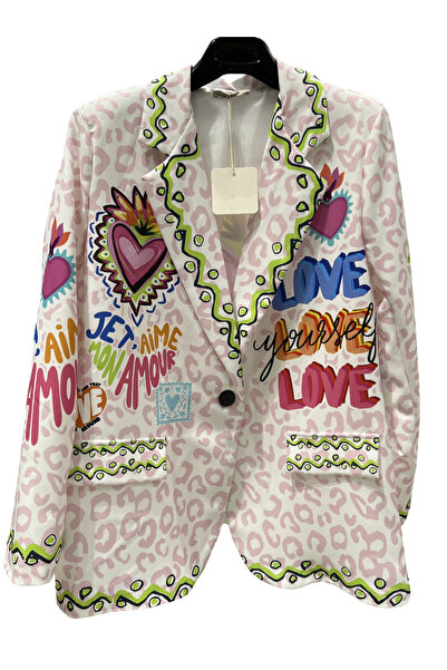 OEM Women's casual jacket with multicolor heart print, M/L