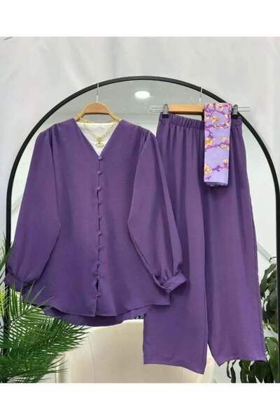 modasindoma بدلة أيروبين ميني نسائية بأزرار باللون الأرجواني