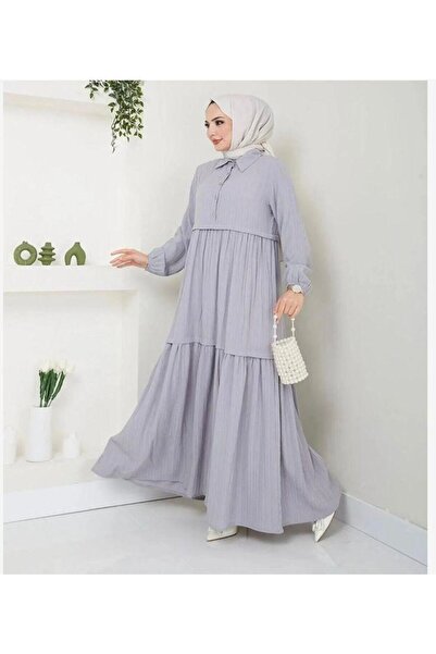 modasindoma Γυναικείο φόρεμα Γιακάς πουκαμίσου σε γκρι χρώμα