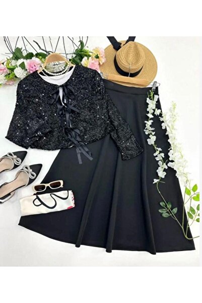 modasindoma Γυναικείο Σετ Δύο Τεμαχίων με Παγιέτες Μαύρο