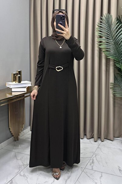 ALYA CEVHER ELBİSE LACİVERT OYSHO KUMAŞ AKSESUAR DETAYLI ELBİSE