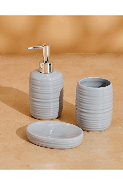 REDTAG طقم حمام سيراميك رمادي مضلّع من 3 قطع