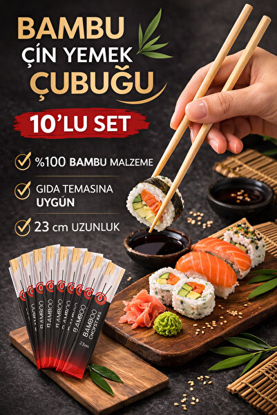 Open Home Concept 10'lu Bambu Çin Yemek Çubuğu 23 cm Chopstick Sushi Çubuğu U...