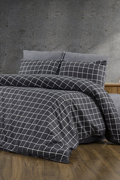 ShoeTek وينكس مزدوج طقم غطاء لحاف سكوير منقوش رمادي غامق