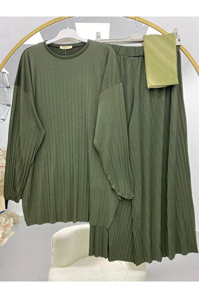 modasindoma Set dublu din țesătură Sandy pentru femei, kaki