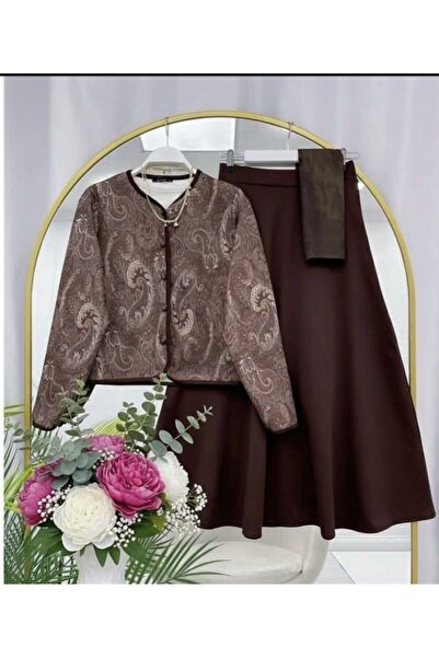 modasindoma Γυναικείο σετ φούστας Με έθνικ μοτίβο τεμαχίων σε καφέ χρώμα