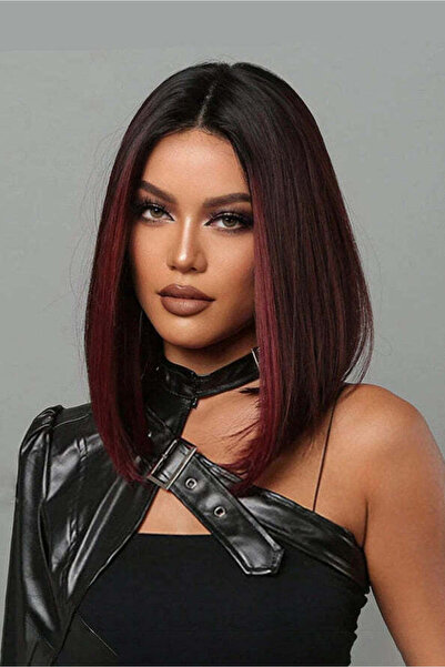 WildFashion Women's fashion straight bob wig - black with reddish gradient, P...