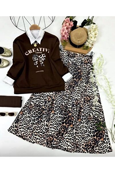 modasindoma Set de fuste imprimeu leopard pentru femei, maro