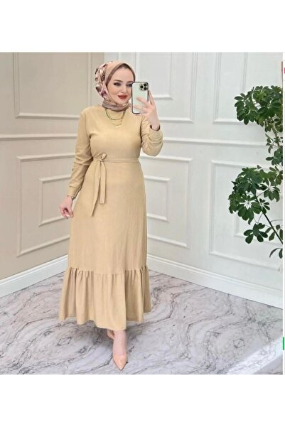 modasindoma Women's Skirt Ruffled Dress Beige