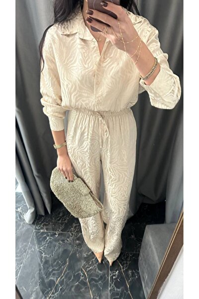 Mzr Collection KADIN SATEN ZEBRA DESEN İKİLİ TAKIM