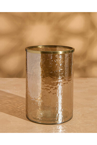 REDTAG سلة مهملات زجاجية مطروقة بلمسة ذهبية لامعة (أسطوانية الشكل)