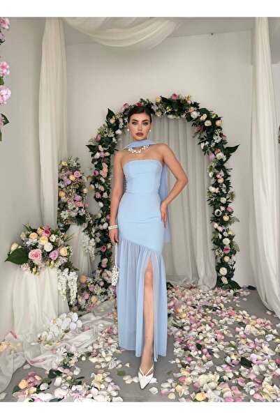EtikaOnline Strapless Shawl Detailed Long Dress